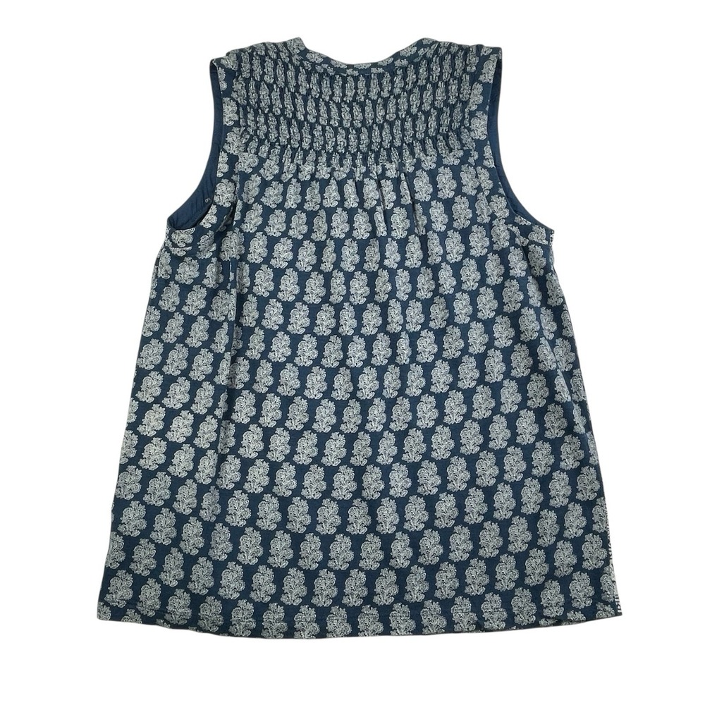 Lucky Brand Smocked Yoke Sleeveless Tank Blue Floral Print, Embroidered Size M - Picture 2 of 8